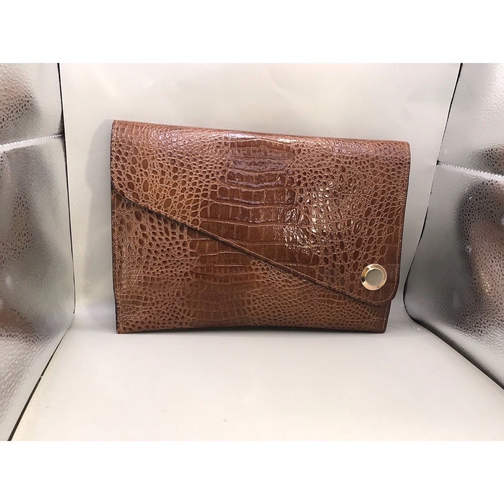 Clutch Or Strap‎ Faux Alligator Leather Brown Purse Bag 80's Vibe